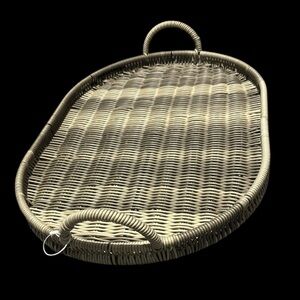 Elegant Woven Ratan Oval Tray  with handles in grey